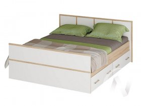 Двуспальная кровать 1,4м Сакура (дуб сонома/белый) в Легостаево - legostaevo.mebel-nsk.ru | фото