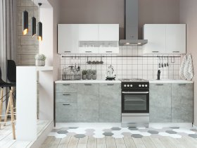 Кухонный гарнитур Дуся 2,0 м (белый глянец/цемент) в Легостаево - legostaevo.mebel-nsk.ru | фото